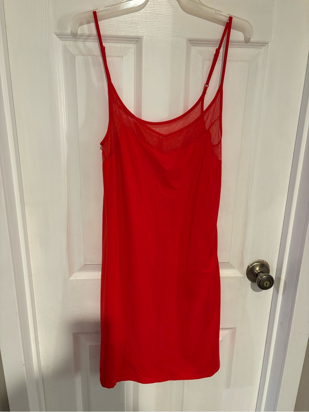 Gilligan & O'Malley Red Slip Dress with Mesh Yoke